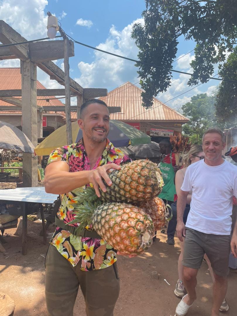 Fresh pineapples for sale at a local market stall