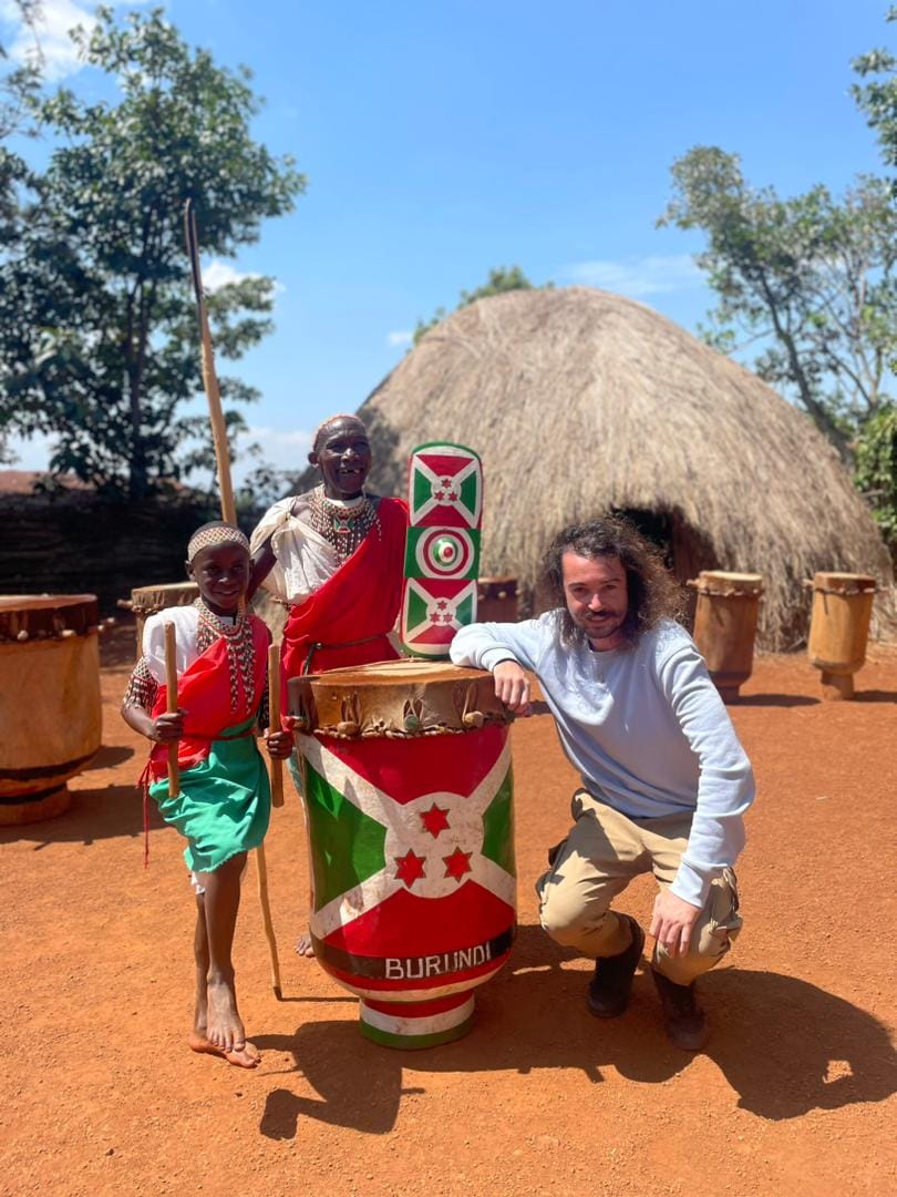 Visitor joining the royal drummers at the Gishora Drum Sanctuary