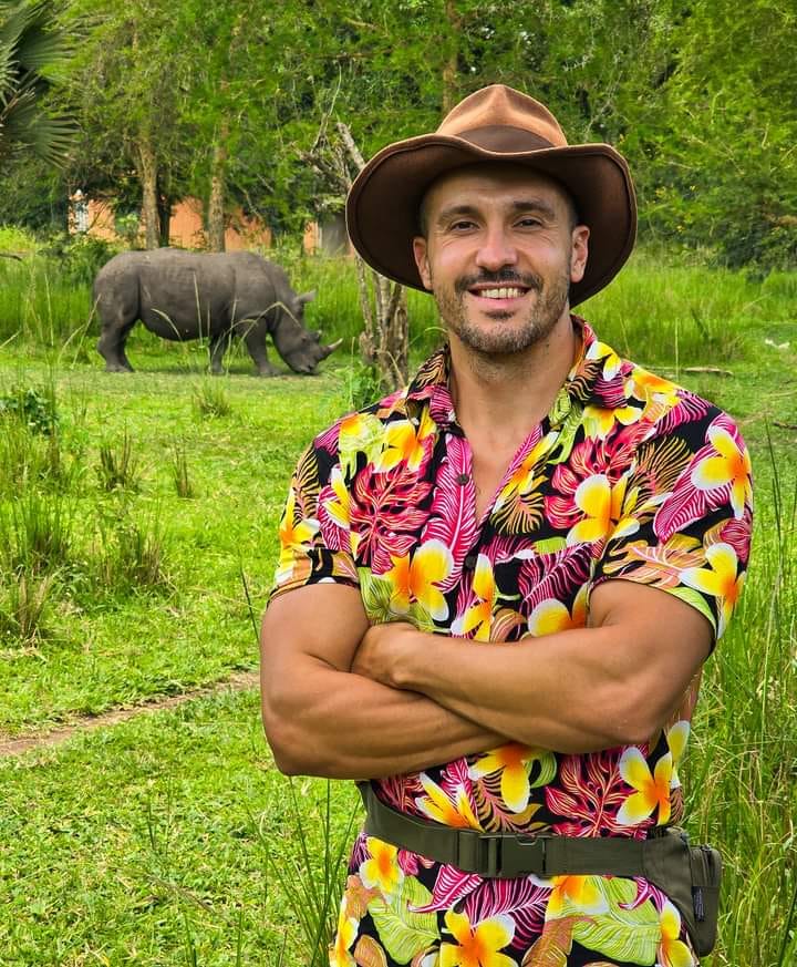 Traveller on a guided rhino trekking walk